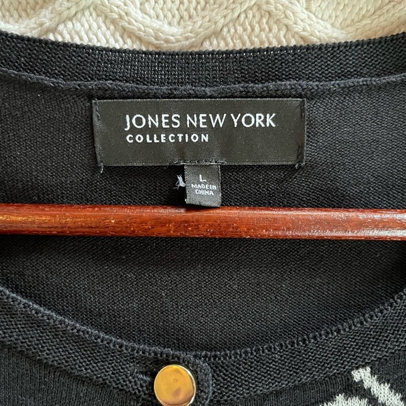 Jones New York Collection Black Long Sleeve Lightweight Floral Sweater Size L - Picture 9 of 13